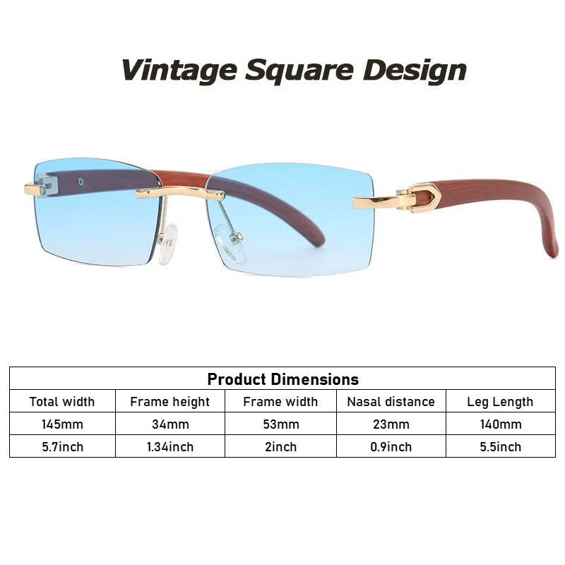Rectangle Fashion Rimless Sunglasses for Women Men Frameless Shades Retro Vintage Trendy Eyewear