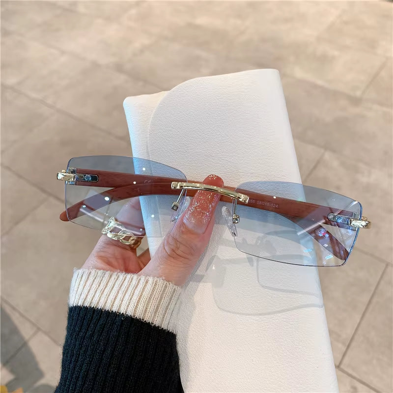 Rectangle Fashion Rimless Sunglasses for Women Men Frameless Shades Retro Vintage Trendy Eyewear