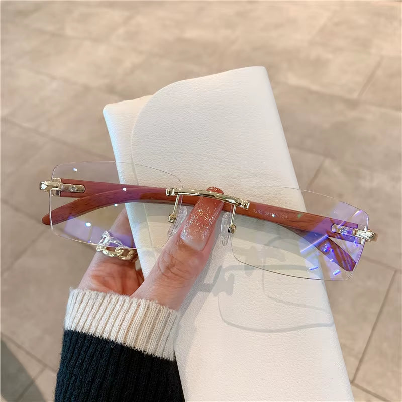 Rectangle Fashion Rimless Sunglasses for Women Men Frameless Shades Retro Vintage Trendy Eyewear