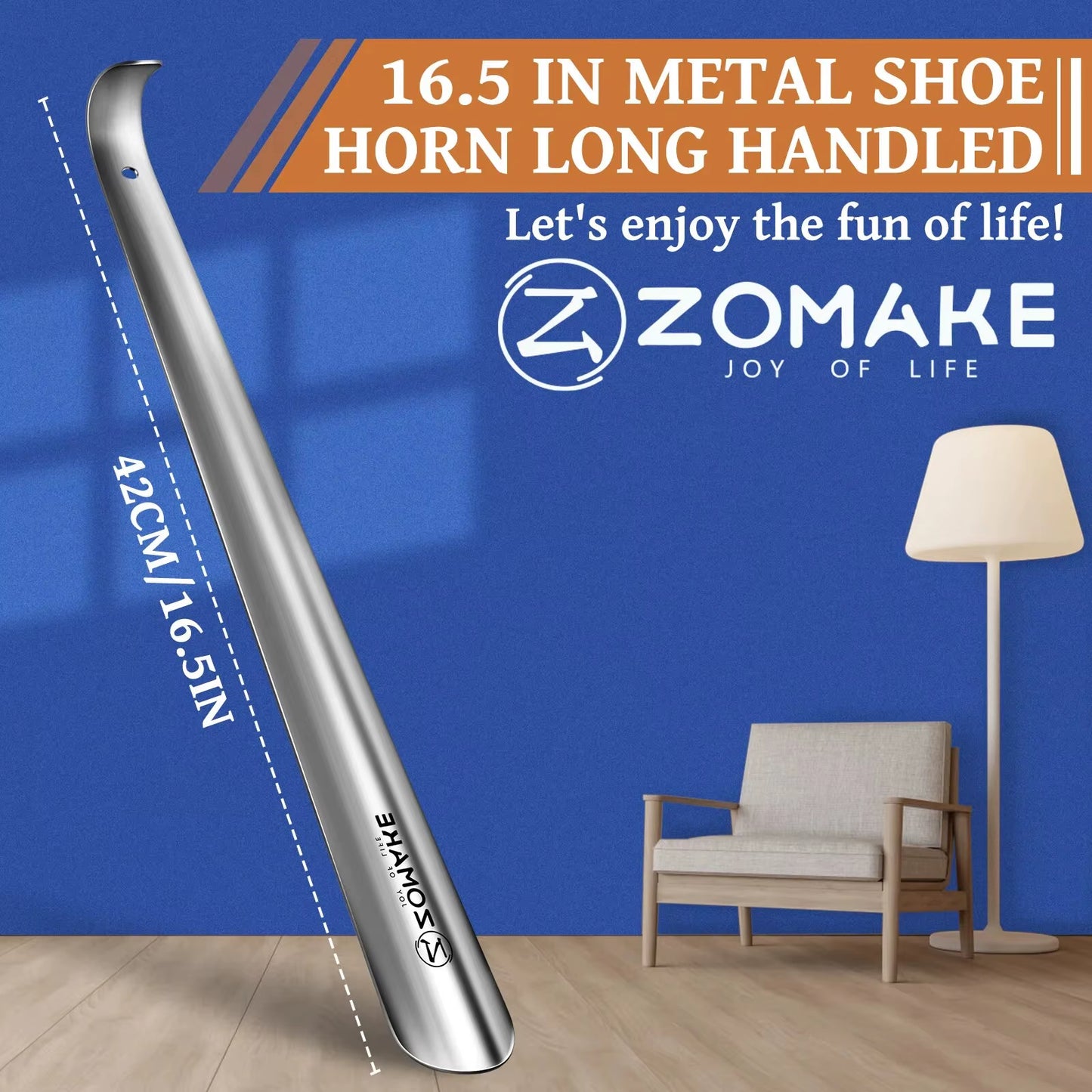 ZOMAKE 16.5"Metal Shoe Horns Long Handled Shoes Lifter Shoehorn Hook Shoe Spoon Shoe Horns Aid Tool Shoe Accessories Shoe Helper