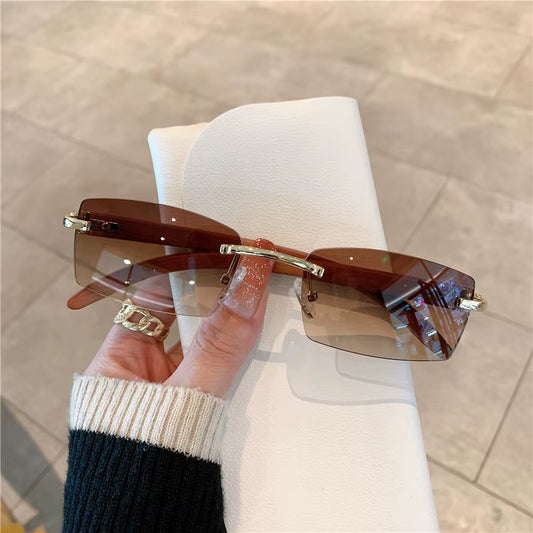 Rectangle Fashion Rimless Sunglasses for Women Men Frameless Shades Retro Vintage Trendy Eyewear